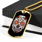 Calavera Mexican Skull White Red Skull Necklace Stainless Steel or 18k Gold Dog Tag 24" Chain-Express Your Love Gifts