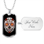 Calavera Mexican Skull White Red Skull Necklace Stainless Steel or 18k Gold Dog Tag 24" Chain-Express Your Love Gifts
