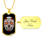 Calavera Mexican Skull White Red Skull Necklace Stainless Steel or 18k Gold Dog Tag 24" Chain-Express Your Love Gifts