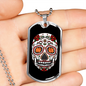 Calavera Mexican Skull White Red Skull Necklace Stainless Steel or 18k Gold Dog Tag 24" Chain-Express Your Love Gifts