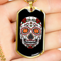 Calavera Mexican Skull White Red Skull Necklace Stainless Steel or 18k Gold Dog Tag 24" Chain-Express Your Love Gifts