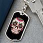 Calavera Mexican Smiling Sugar Skull Keychain Stainless Steel or 18k Gold Dog Tag Keyring-Express Your Love Gifts