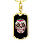 Calavera Mexican Smiling Sugar Skull Keychain Stainless Steel or 18k Gold Dog Tag Keyring-Express Your Love Gifts