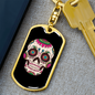 Calavera Mexican Smiling Sugar Skull Keychain Stainless Steel or 18k Gold Dog Tag Keyring-Express Your Love Gifts