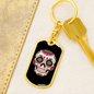 Calavera Mexican Smiling Sugar Skull Keychain Stainless Steel or 18k Gold Dog Tag Keyring-Express Your Love Gifts