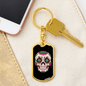 Calavera Mexican Smiling Sugar Skull Keychain Stainless Steel or 18k Gold Dog Tag Keyring-Express Your Love Gifts
