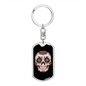 Calavera Mexican Smiling Sugar Skull Keychain Stainless Steel or 18k Gold Dog Tag Keyring-Express Your Love Gifts