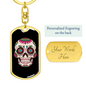Calavera Mexican Smiling Sugar Skull Keychain Stainless Steel or 18k Gold Dog Tag Keyring-Express Your Love Gifts