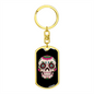 Calavera Mexican Smiling Sugar Skull Keychain Stainless Steel or 18k Gold Dog Tag Keyring-Express Your Love Gifts