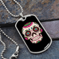 Calavera Mexican Smiling Sugar Skull Necklace Stainless Steel or 18k Gold Dog Tag 24" Chain-Express Your Love Gifts
