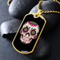 Calavera Mexican Smiling Sugar Skull Necklace Stainless Steel or 18k Gold Dog Tag 24" Chain-Express Your Love Gifts