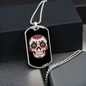 Calavera Mexican Smiling Sugar Skull Necklace Stainless Steel or 18k Gold Dog Tag 24" Chain-Express Your Love Gifts