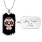 Calavera Mexican Smiling Sugar Skull Necklace Stainless Steel or 18k Gold Dog Tag 24" Chain-Express Your Love Gifts