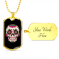Calavera Mexican Smiling Sugar Skull Necklace Stainless Steel or 18k Gold Dog Tag 24" Chain-Express Your Love Gifts