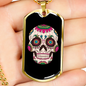 Calavera Mexican Smiling Sugar Skull Necklace Stainless Steel or 18k Gold Dog Tag 24" Chain-Express Your Love Gifts