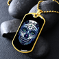 Calavera Mexican Sugar Blue Dark Violet Skull Necklace Stainless Steel or 18k Gold Dog Tag 24" Chain-Express Your Love Gifts