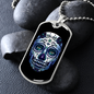 Calavera Mexican Sugar Blue Dark Violet Skull Necklace Stainless Steel or 18k Gold Dog Tag 24" Chain-Express Your Love Gifts
