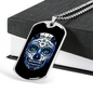 Calavera Mexican Sugar Blue Dark Violet Skull Necklace Stainless Steel or 18k Gold Dog Tag 24" Chain-Express Your Love Gifts