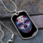 Calavera Mexican Sugar Blue Purple Skull Necklace Stainless Steel or 18k Gold Dog Tag 24" Chain-Express Your Love Gifts