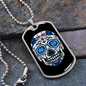 Calavera Mexican Sugar Blue Skull Necklace Stainless Steel or 18k Gold Dog Tag 24" Chain-Express Your Love Gifts
