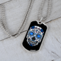 Calavera Mexican Sugar Blue Skull Necklace Stainless Steel or 18k Gold Dog Tag 24" Chain-Express Your Love Gifts