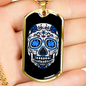 Calavera Mexican Sugar Blue Skull Necklace Stainless Steel or 18k Gold Dog Tag 24" Chain-Express Your Love Gifts
