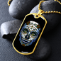 Calavera Mexican Sugar Blueish Skull Necklace Stainless Steel or 18k Gold Dog Tag 24" Chain-Express Your Love Gifts