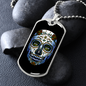 Calavera Mexican Sugar Blueish Skull Necklace Stainless Steel or 18k Gold Dog Tag 24" Chain-Express Your Love Gifts