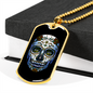 Calavera Mexican Sugar Blueish Skull Necklace Stainless Steel or 18k Gold Dog Tag 24" Chain-Express Your Love Gifts