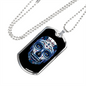 Calavera Mexican Sugar Blueish Skulll Blue Flower Necklace Stainless Steel or 18k Gold Dog Tag 24" Chain-Express Your Love Gifts