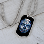 Calavera Mexican Sugar Blueish Skulll Blue Flower Necklace Stainless Steel or 18k Gold Dog Tag 24" Chain-Express Your Love Gifts