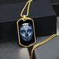 Calavera Mexican Sugar Blueish Skulll Blue Flower Necklace Stainless Steel or 18k Gold Dog Tag 24" Chain-Express Your Love Gifts