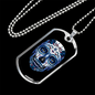 Calavera Mexican Sugar Blueish Skulll Blue Flower Necklace Stainless Steel or 18k Gold Dog Tag 24" Chain-Express Your Love Gifts