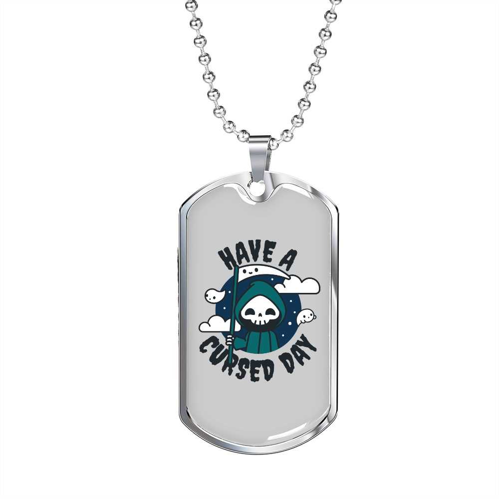 Calavera Mexican Sugar Cursed Day of Dead Necklace Stainless Steel or 18k Gold Dog Tag 24" Chain-Express Your Love Gifts