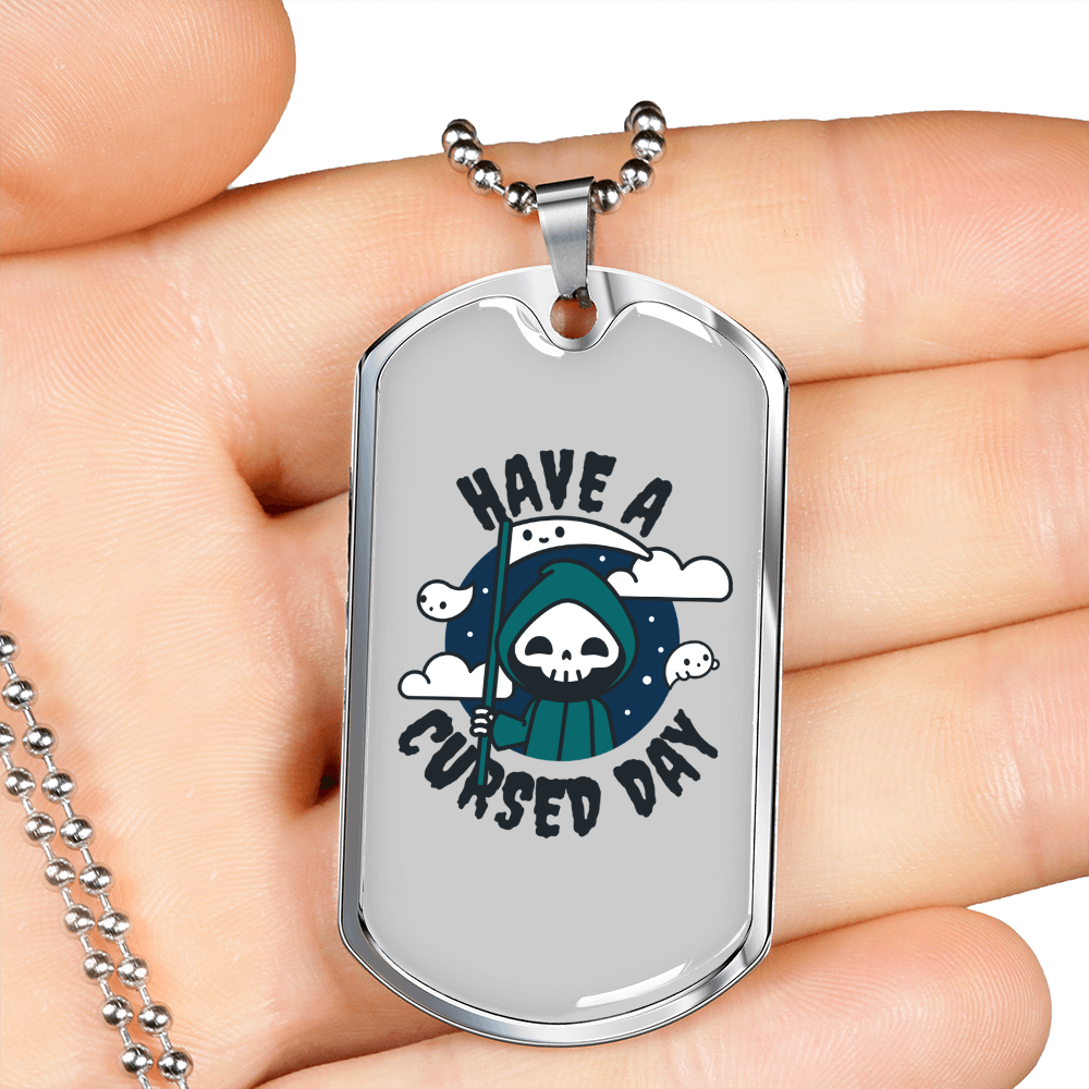 Calavera Mexican Sugar Cursed Day of Dead Necklace Stainless Steel or 18k Gold Dog Tag 24" Chain-Express Your Love Gifts