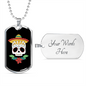 Calavera Mexican Sugar Day of The Dead Hat Necklace Stainless Steel or 18k Gold Dog Tag 24" Chain-Express Your Love Gifts