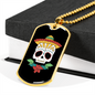 Calavera Mexican Sugar Day of The Dead Hat Necklace Stainless Steel or 18k Gold Dog Tag 24" Chain-Express Your Love Gifts