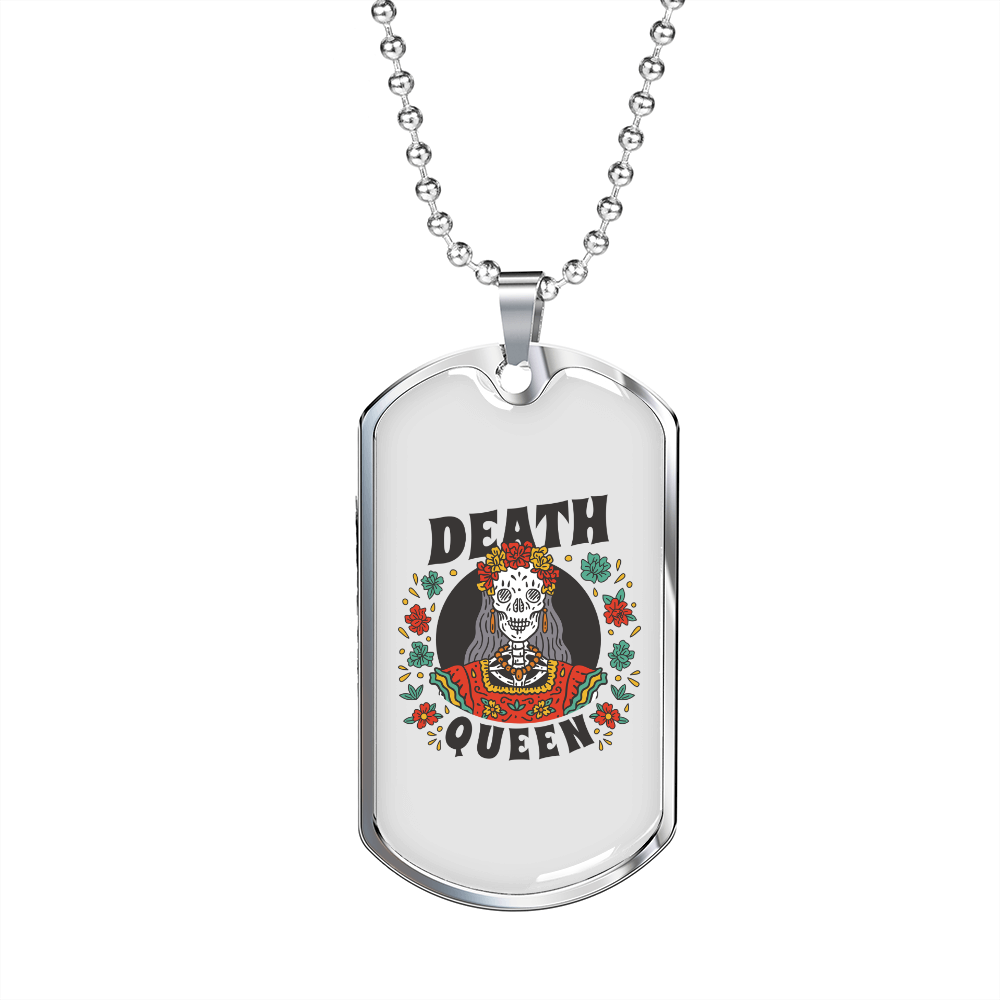 Calavera Mexican Sugar Death Queen Necklace Stainless Steel or 18k Gold Dog Tag 24" Chain-Express Your Love Gifts