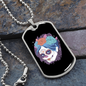 Calavera Mexican Sugar Dia De Los Muertos Necklace Stainless Steel or 18k Gold Dog Tag 24" Chain-Express Your Love Gifts