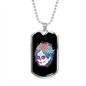 Calavera Mexican Sugar Dia De Los Muertos Necklace Stainless Steel or 18k Gold Dog Tag 24" Chain-Express Your Love Gifts