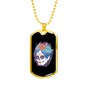 Calavera Mexican Sugar Dia De Los Muertos Necklace Stainless Steel or 18k Gold Dog Tag 24" Chain-Express Your Love Gifts