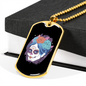 Calavera Mexican Sugar Dia De Los Muertos Necklace Stainless Steel or 18k Gold Dog Tag 24" Chain-Express Your Love Gifts