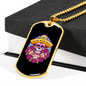 Calavera Mexican Sugar Dia De Los Muertos Sugar Skull Necklace Stainless Steel or 18k Gold Dog Tag 24" Chain-Express Your Love Gifts