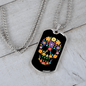 Calavera Mexican Sugar Flower Skull Necklace Stainless Steel or 18k Gold Dog Tag 24" Chain-Express Your Love Gifts