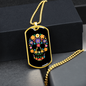 Calavera Mexican Sugar Flower Skull Necklace Stainless Steel or 18k Gold Dog Tag 24" Chain-Express Your Love Gifts