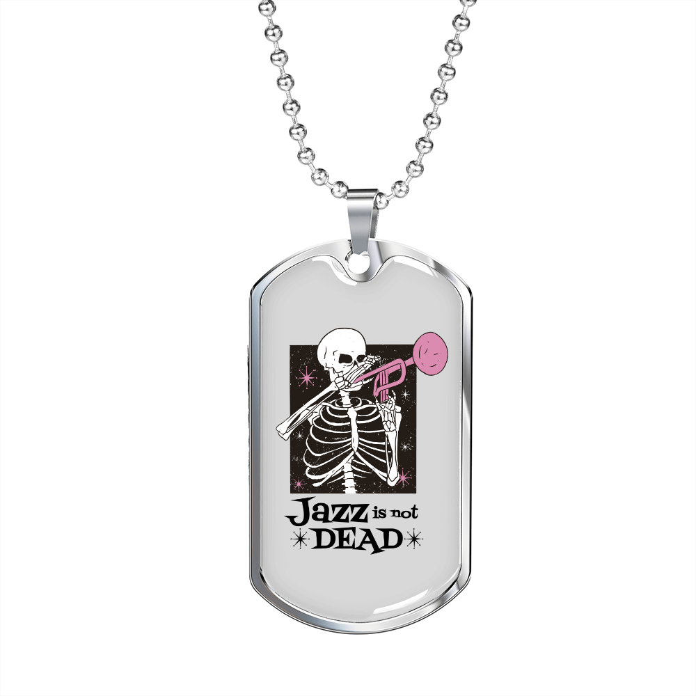 Calavera Mexican Sugar Jazz is NOT Dead Necklace Stainless Steel or 18k Gold Dog Tag 24" Chain-Express Your Love Gifts
