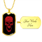 Calavera Mexican Sugar Red Skull Necklace Stainless Steel or 18k Gold Dog Tag 24" Chain-Express Your Love Gifts