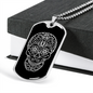 Calavera Mexican Sugar Skull 1 Necklace Stainless Steel or 18k Gold Dog Tag 24" Chain-Express Your Love Gifts
