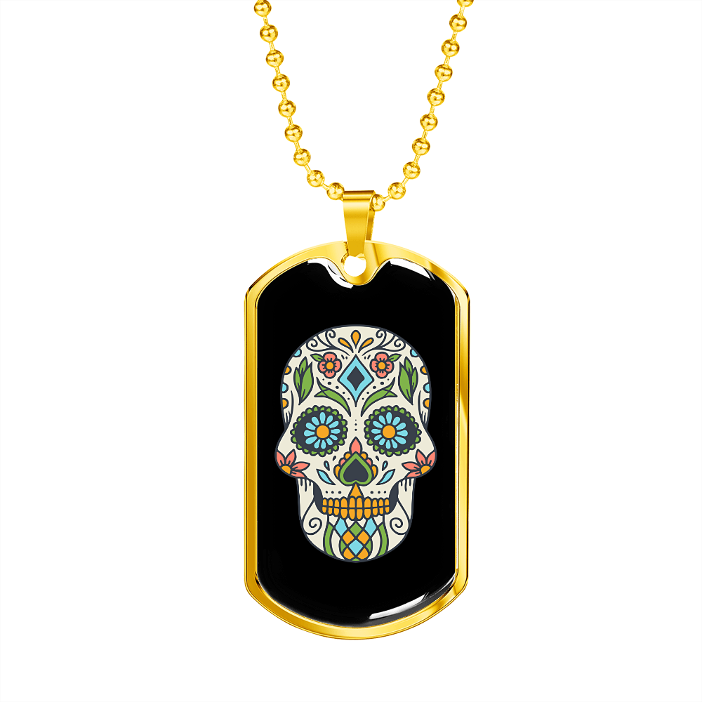 Calavera Mexican Sugar Skull 12 Colored Necklace Stainless Steel or 18k Gold Dog Tag 24" Chain-Express Your Love Gifts