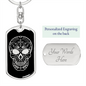 Calavera Mexican Sugar Skull 12 Keychain Stainless Steel or 18k Gold Dog Tag Keyring-Express Your Love Gifts